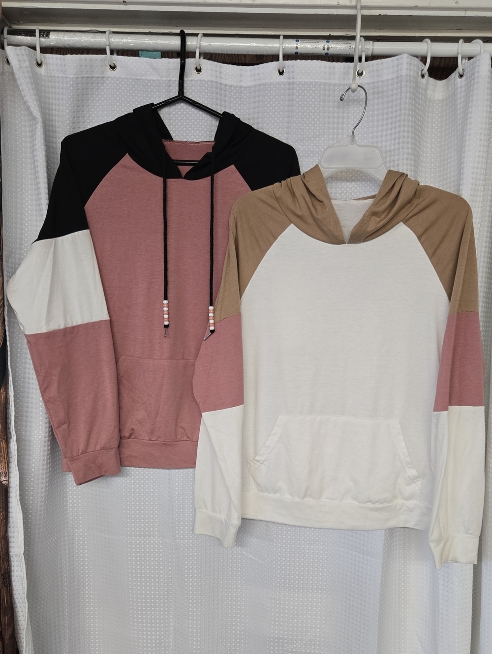 2 Colorblock Hooded Pullover Sweatshirt - Pink & Cream. Light Weight